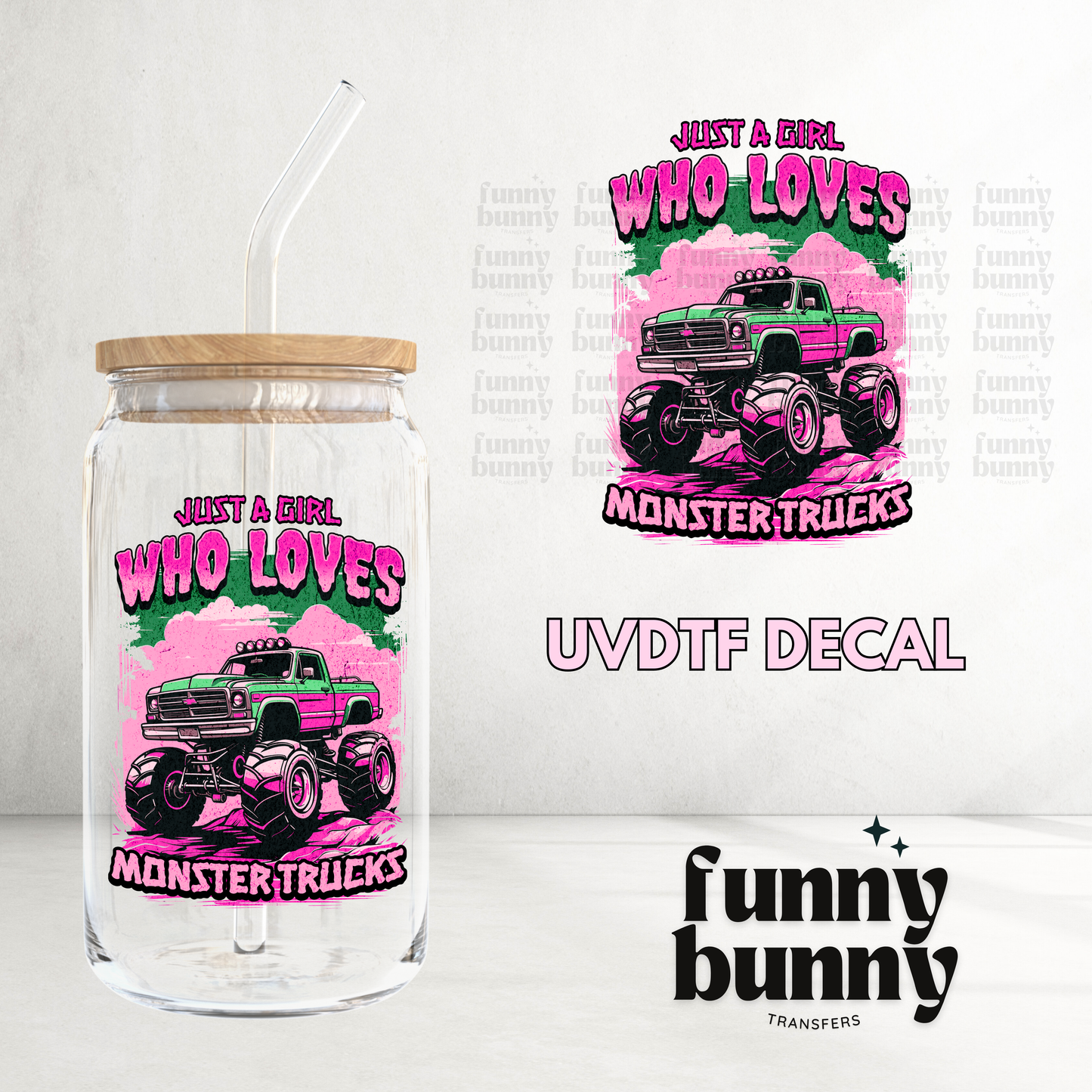 Pink Monster Trucks  - UVDTF Decal