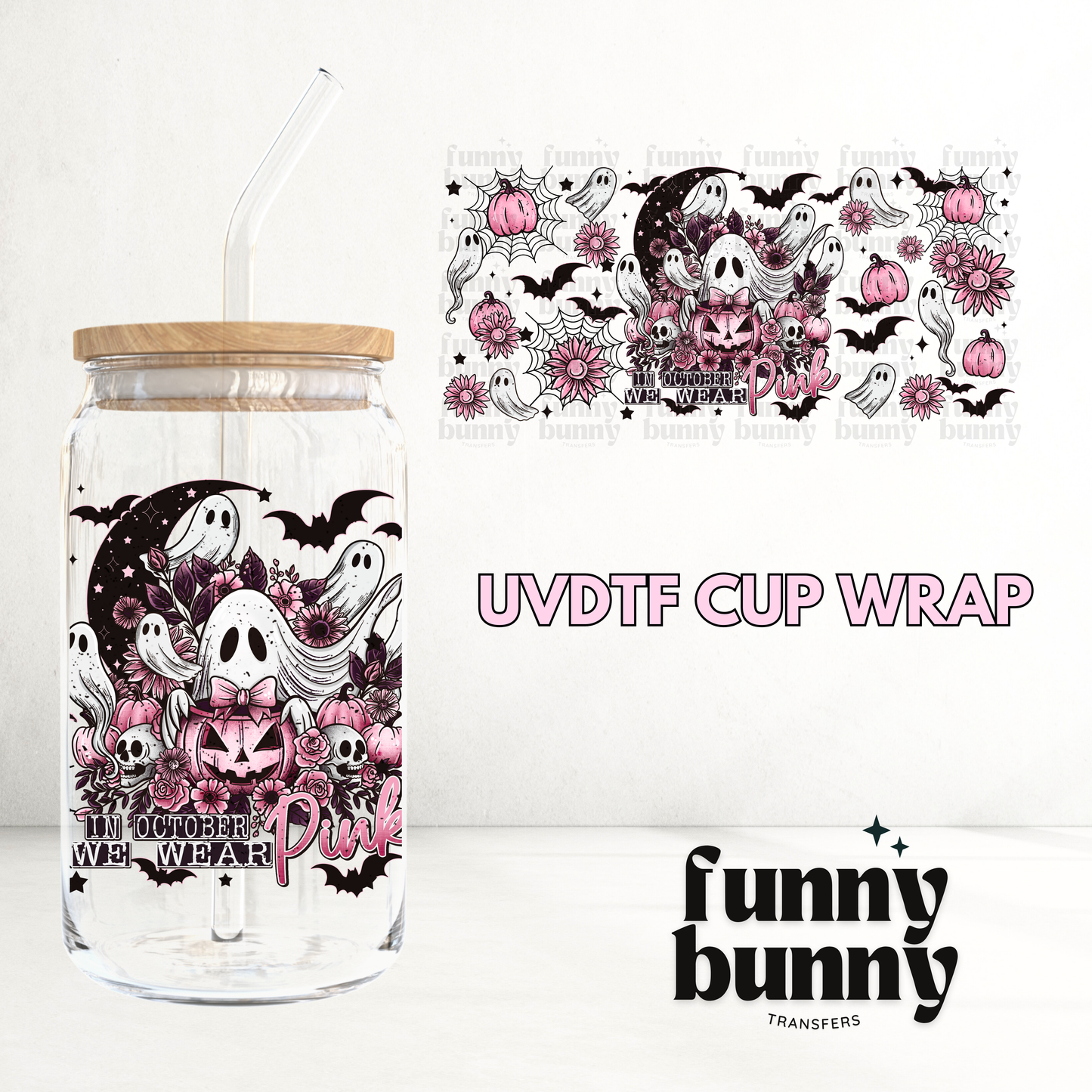 Pink October Ghost - 16oz UVDTF Cup Wrap