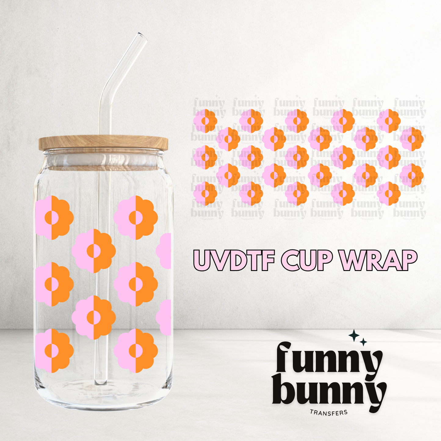 Pink Orange Flowers 2.0 - 16oz UVDTF Cup Wrap