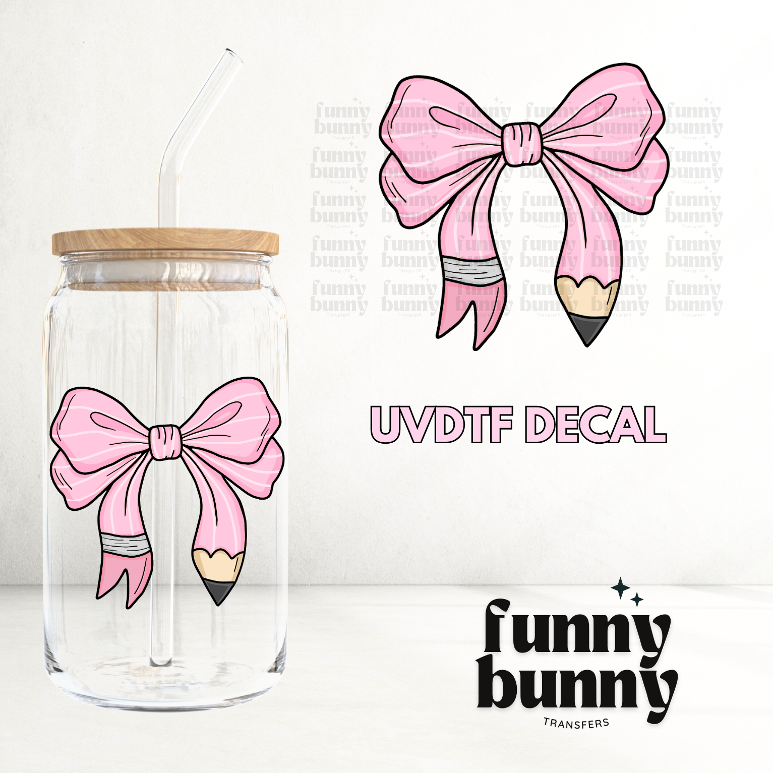 Pink Pencil Bow - UVDTF Decal – Funny Bunny Transfers