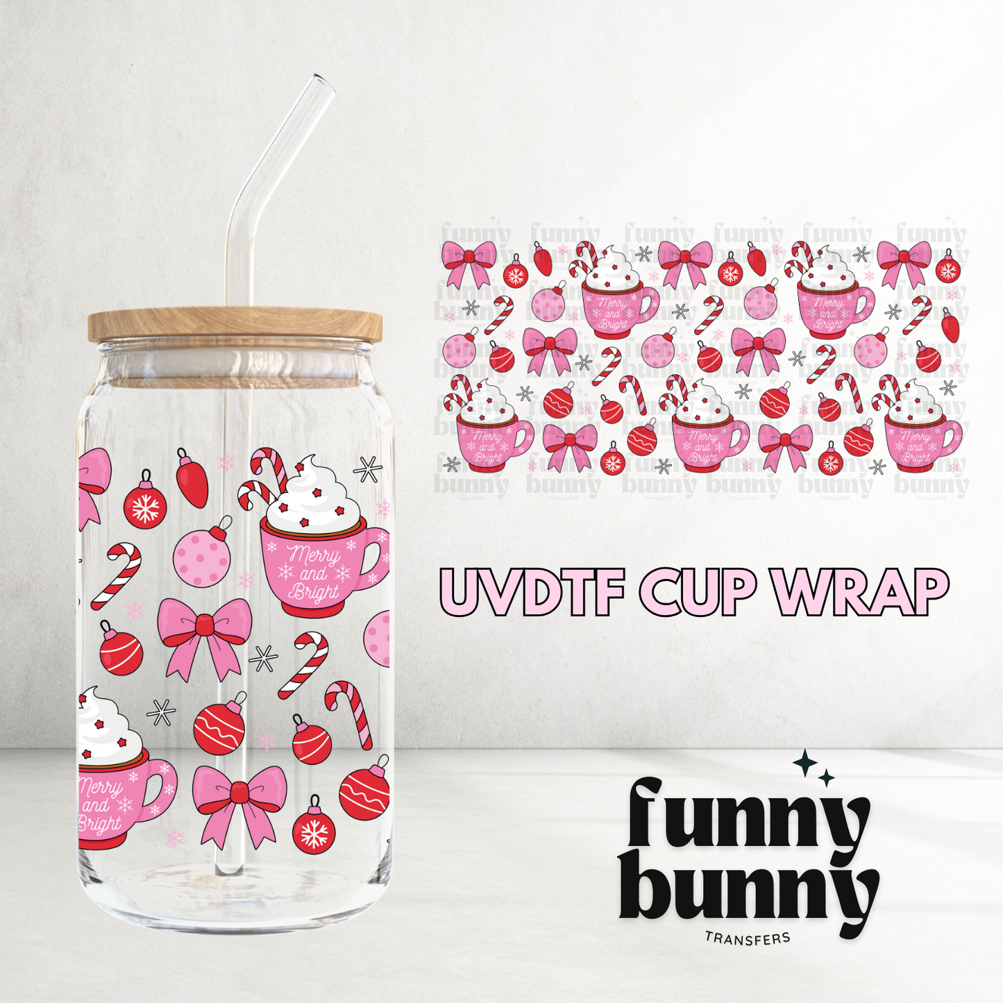 Pink Peppermint Hot Chocolate - 16oz UVDTF Cup Wrap