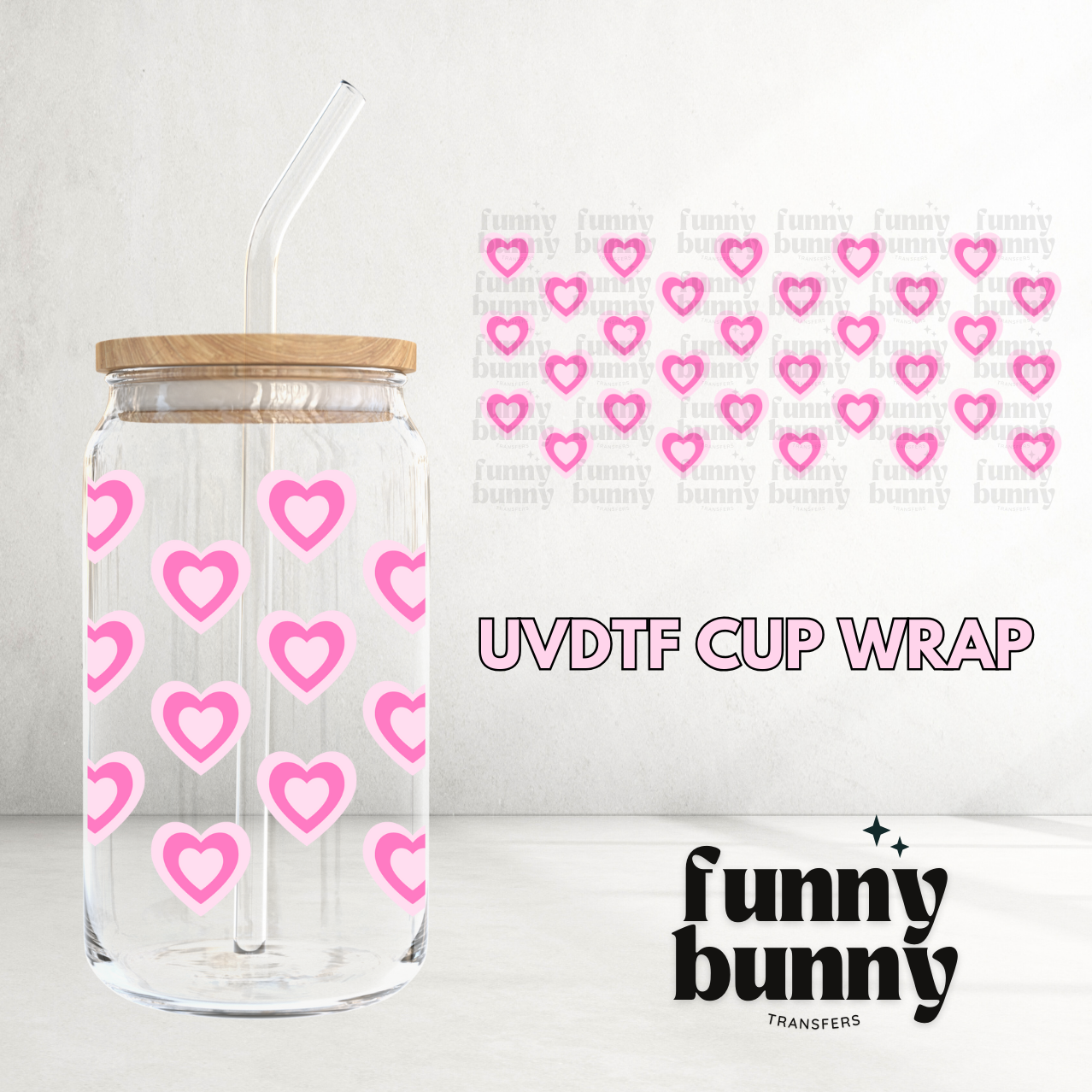 Pink Retro Mini Hearts - 16oz UVDTF Cup Wrap