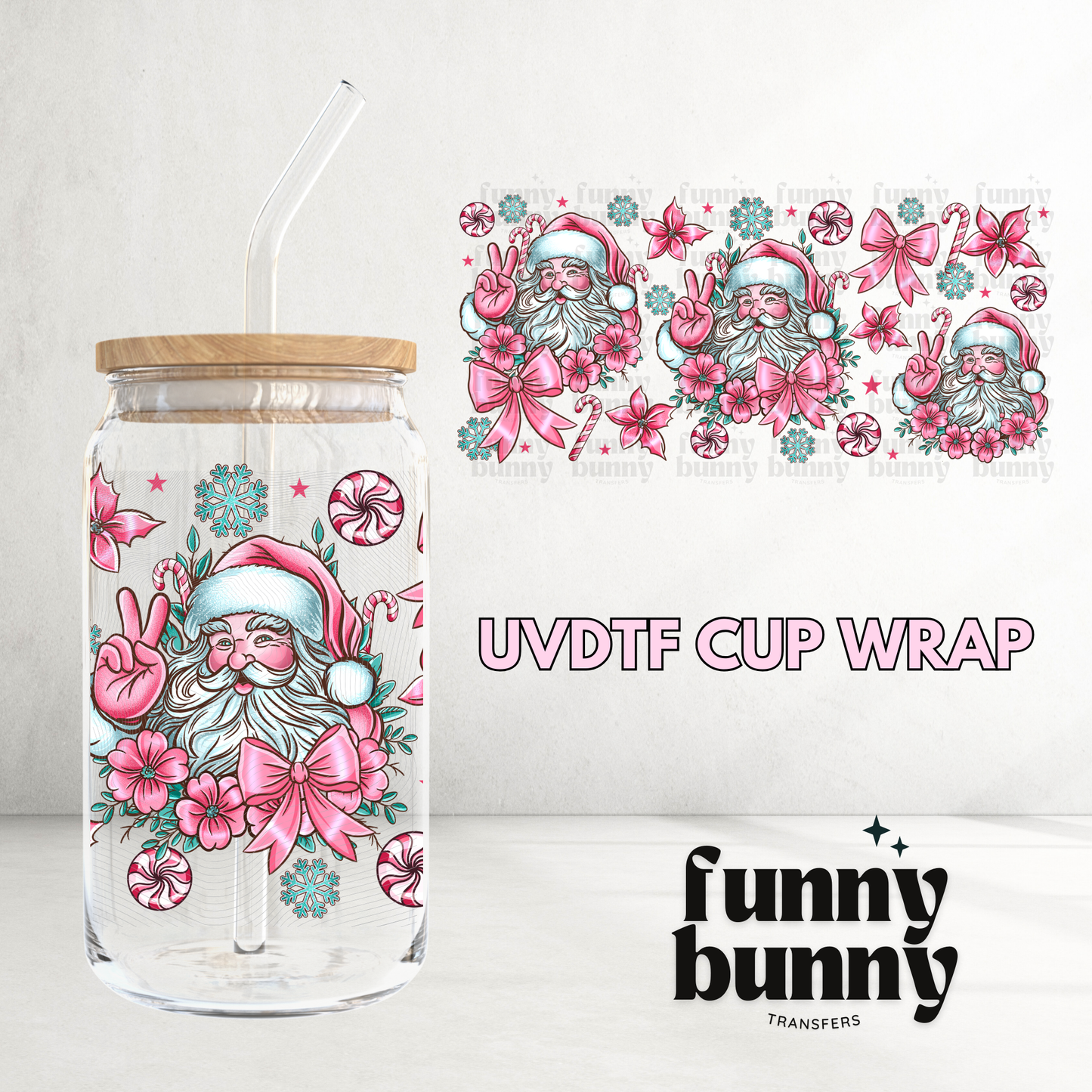 Pink Santa - 16oz UVDTF Cup Wrap