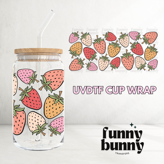 Pink Strawberries -  16oz UVDTF Cup Wrap