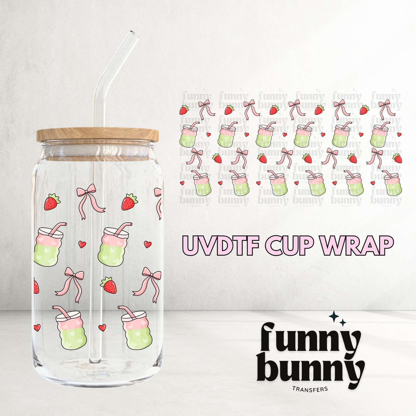 Pink Strawberry Matcha - 16oz UVDTF Cup Wrap