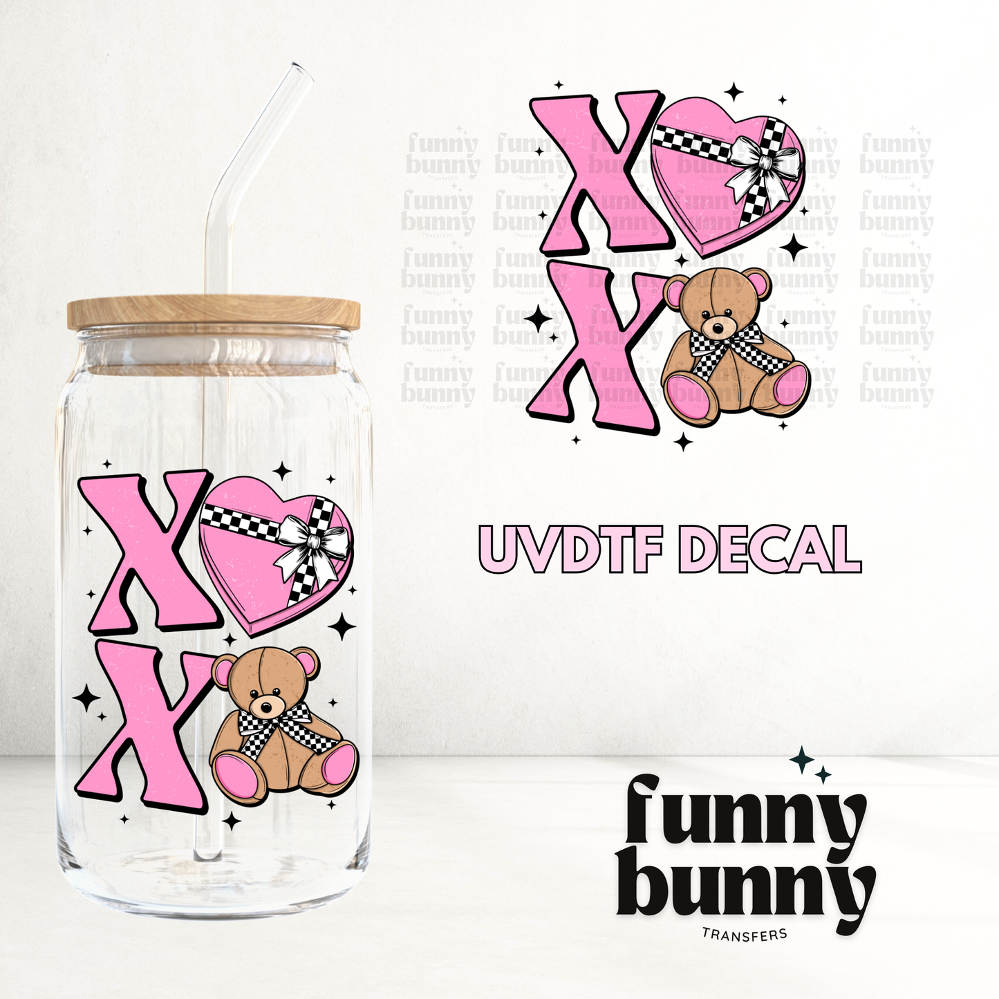 Pink XOXO Bear - UVDTF Decal