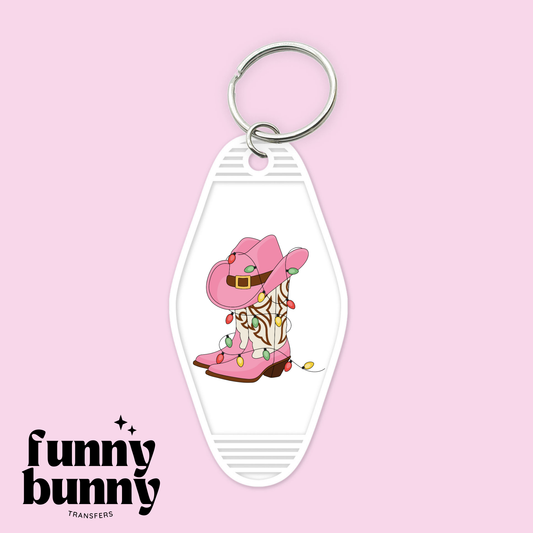 Pink Xmas Boots - Motel Keychain