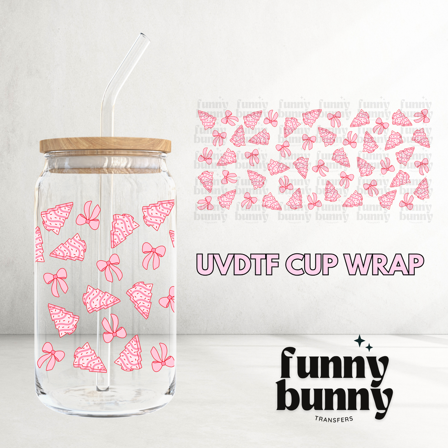 Pink Xmas Trees - 16oz UVDTF Cup Wrap