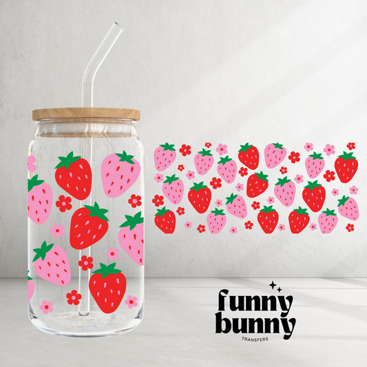 Pink & Red Strawberries - 16oz UVDTF Cup Wrap