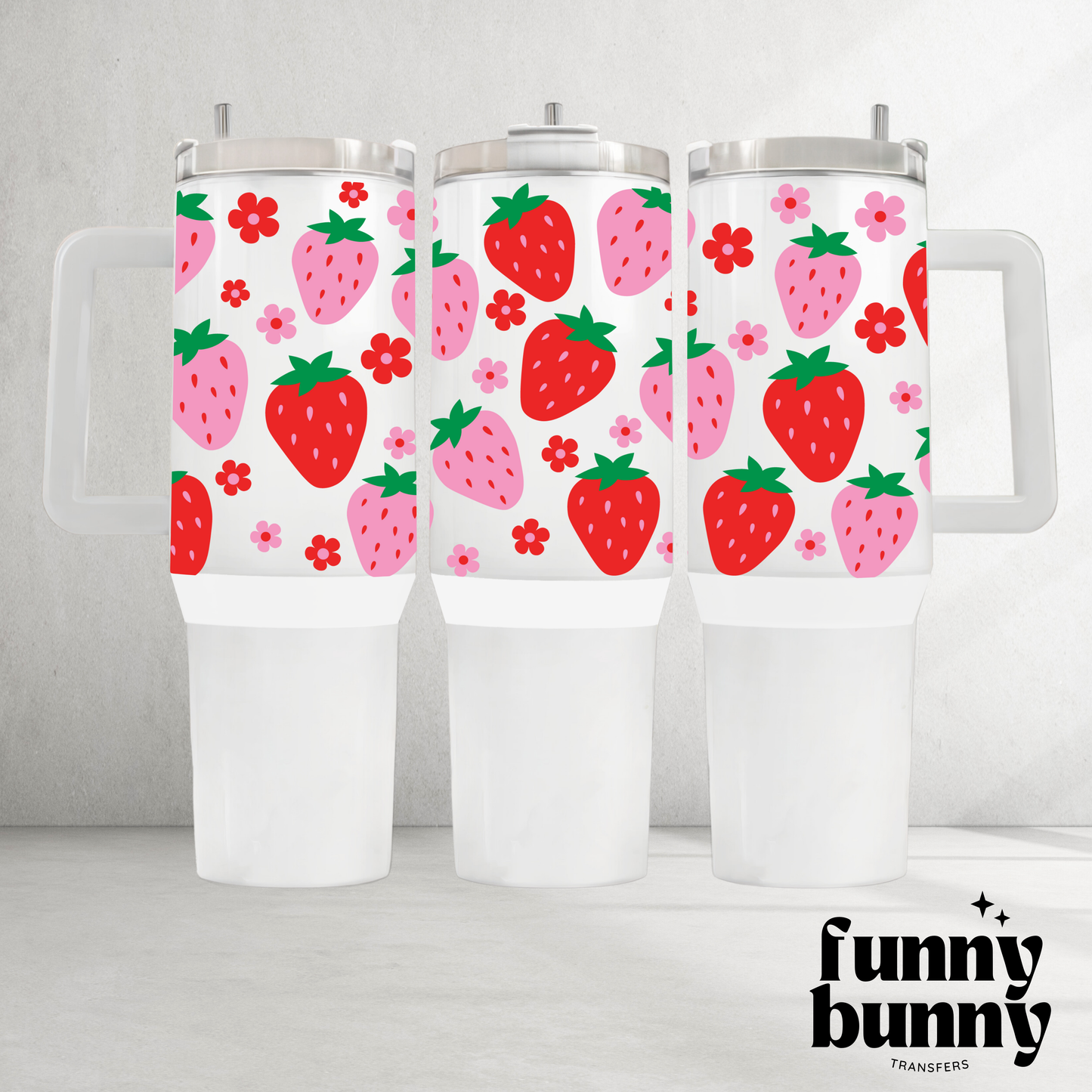 Pink & Red Strawberries - 40oz UVDTF Tumbler Wrap