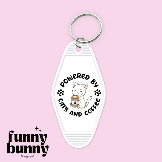 Powered By Cats And Coffee - Motel Keychain