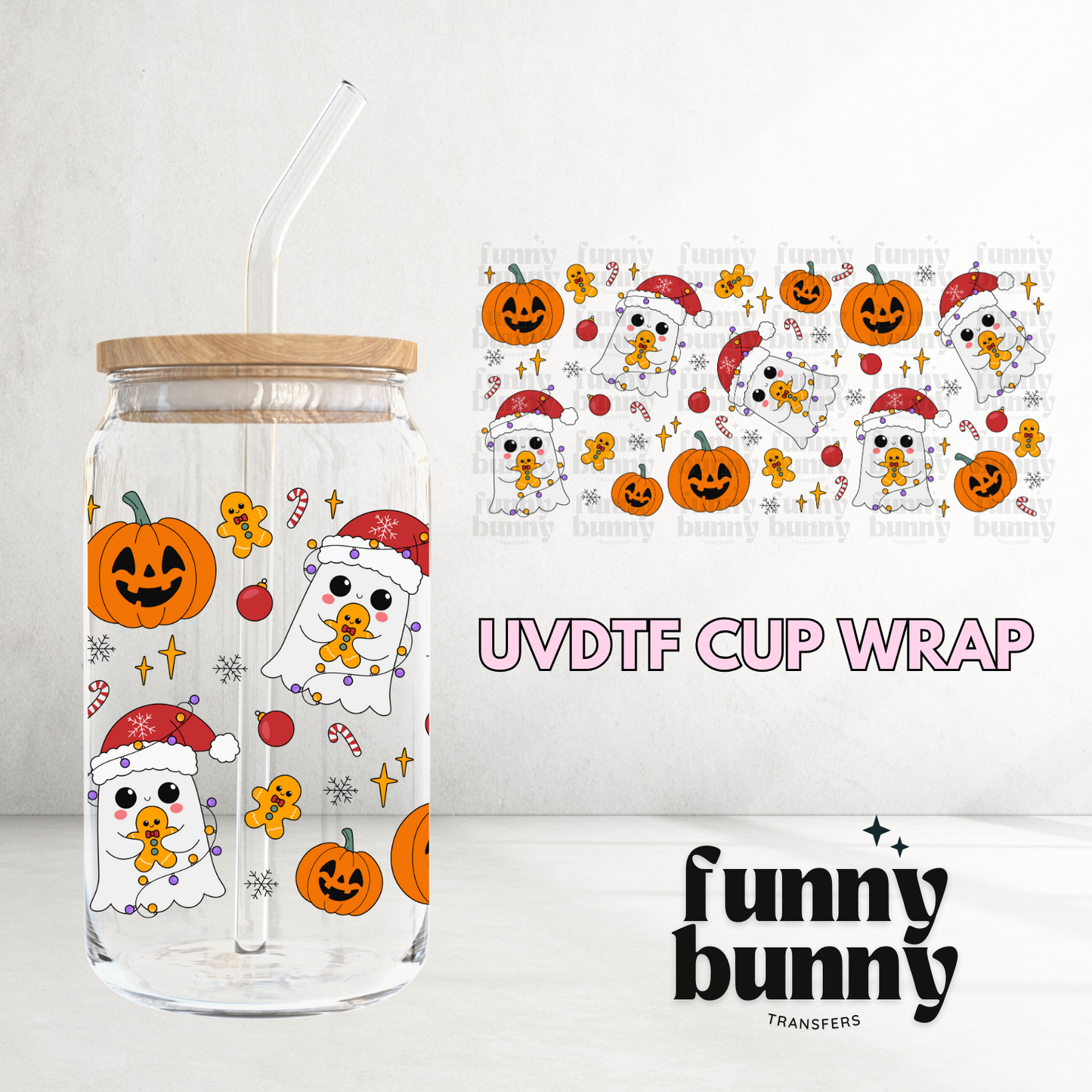 Pumpkins And Xmas Ghosts - 16oz UVDTF Cup Wrap