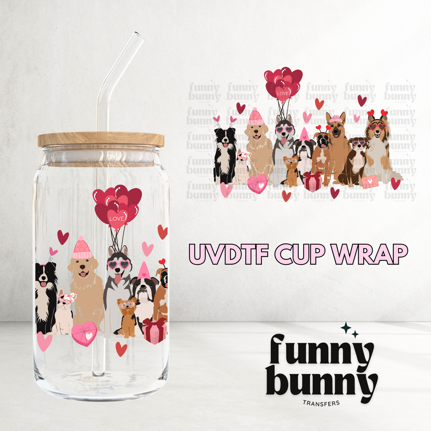 Puppy Valentines - 16oz UVDTF Cup Wrap