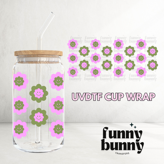 Purple Smiley Flowers 2.0 - 16oz UVDTF Cup Wrap
