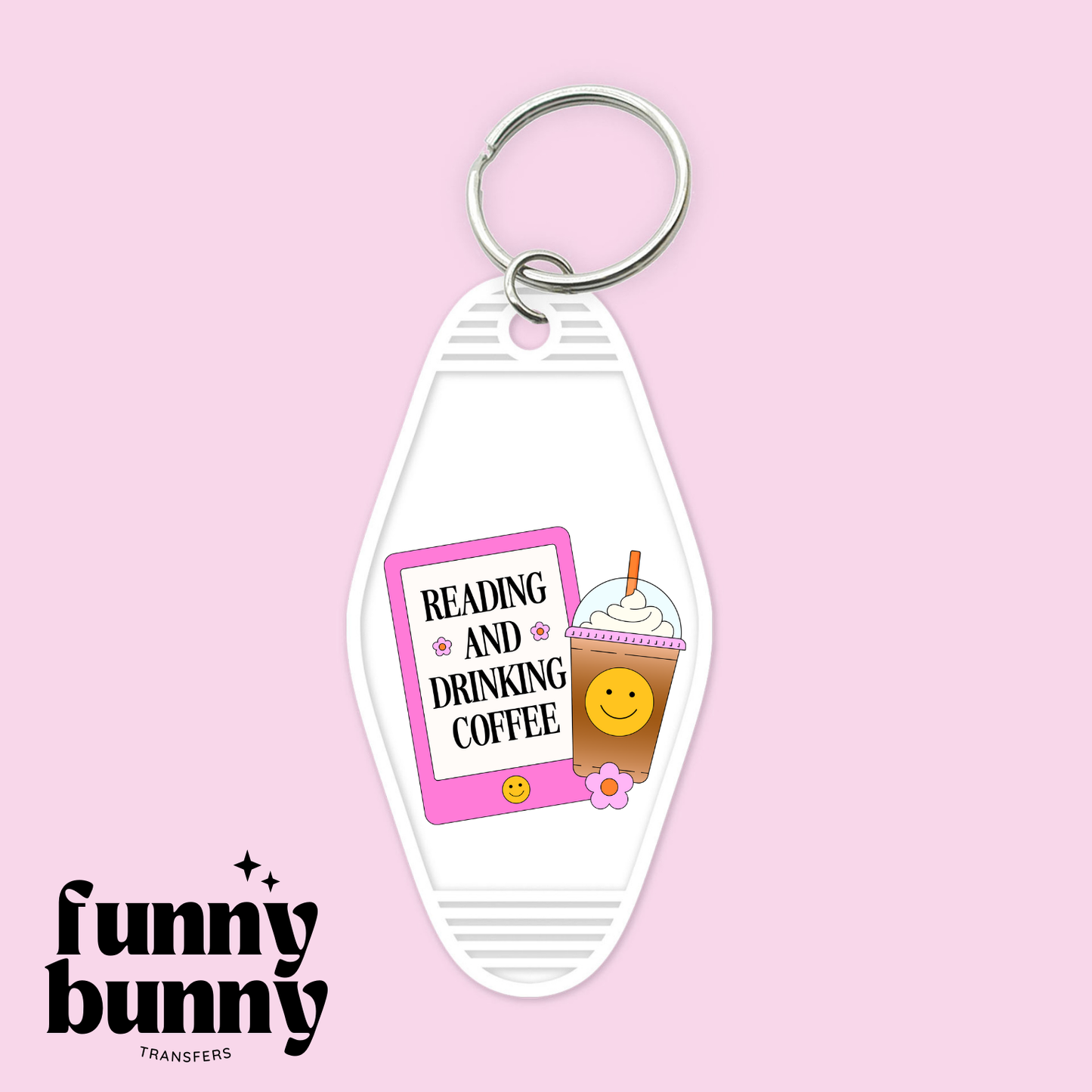 Reading And Drinking Coffee  - Motel Keychain