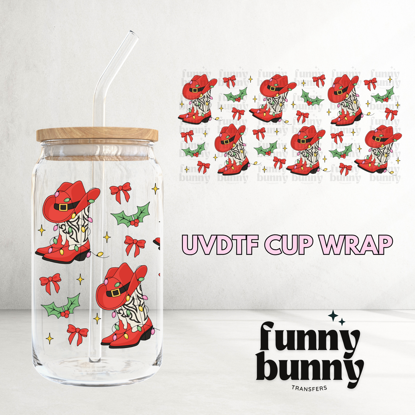 Red Xmas Boots - 16oz UVDTF Cup Wrap
