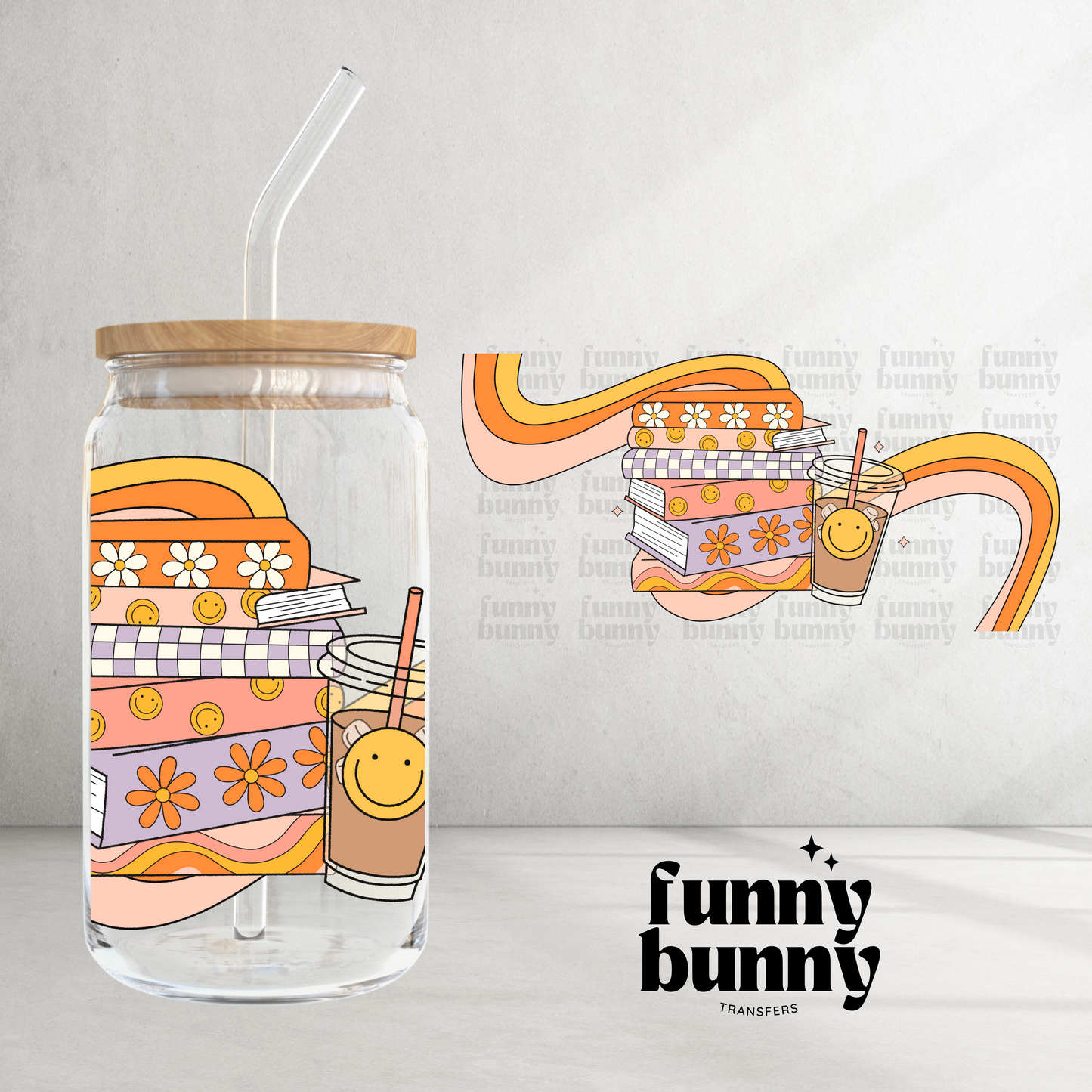 Groovy Books & Iced Latte - 16oz UVDTF Cup Wrap