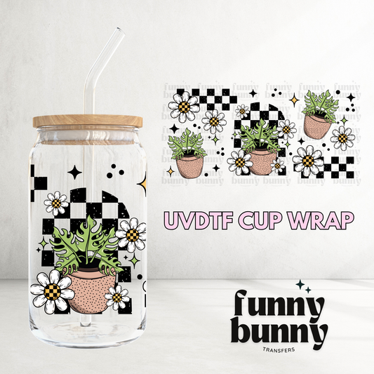 Retro Checkered Plants - 16oz UVDTF Cup Wrap