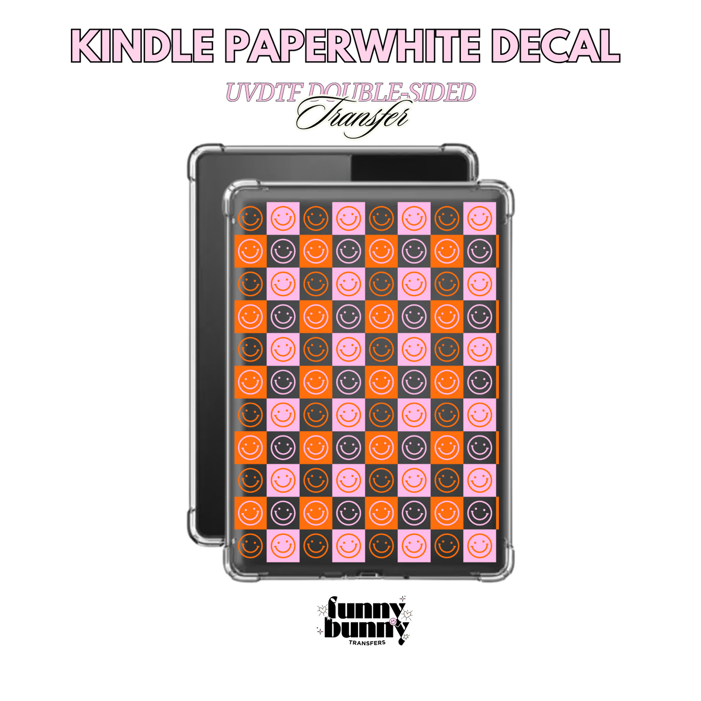 Retro Checkered Smiley Orange - Kindle Decal