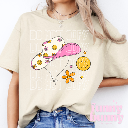 Retro Cowgirl Smiley Hat - DTF Transfer