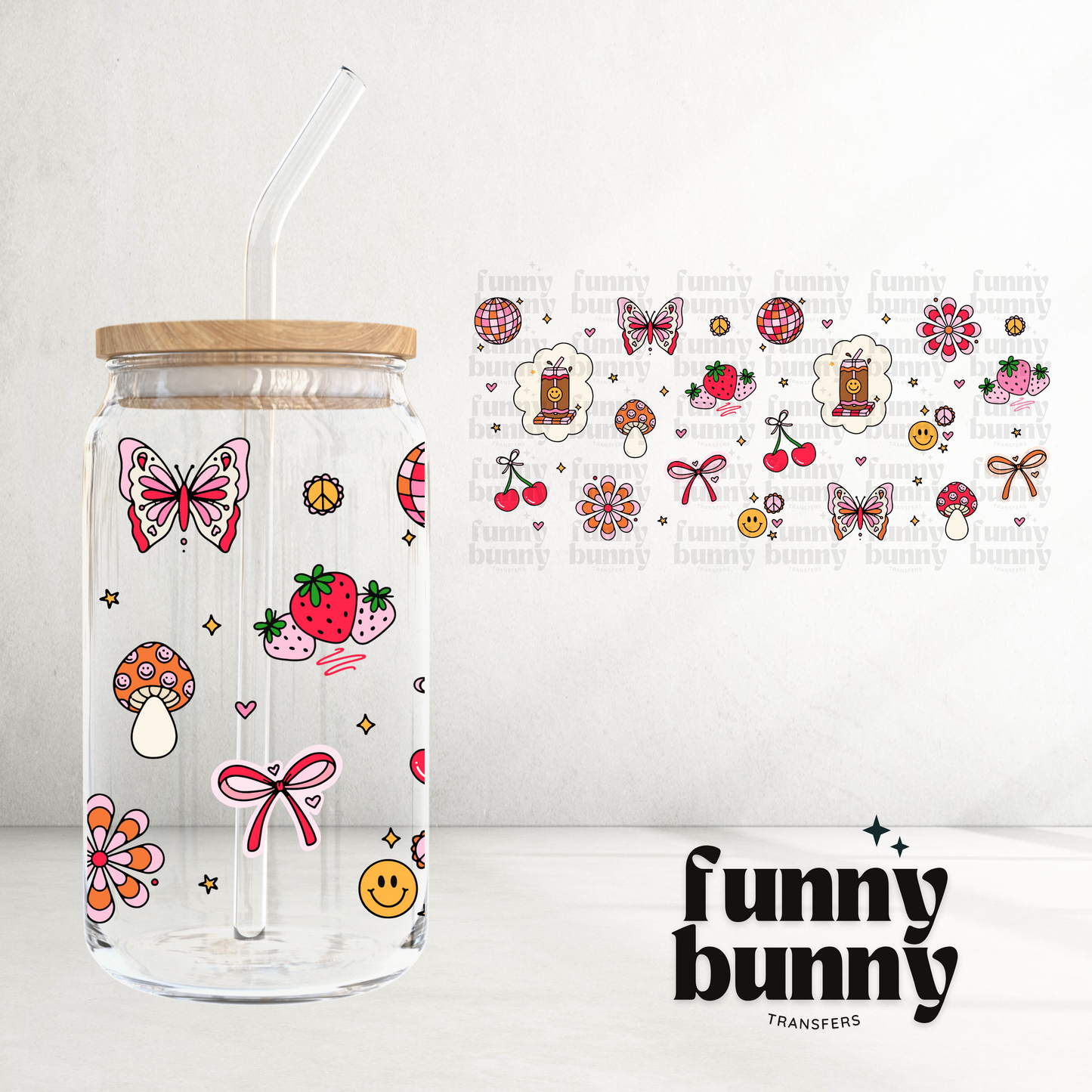 Retro Smiley Doodles - 16oz UVDTF Cup Wrap