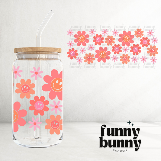 Retro Floral Smiley -  16oz UVDTF Cup Wrap