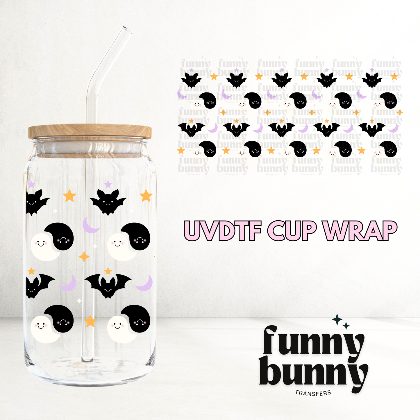 Retro Ghost & Bats - 16oz UVDTF Cup Wrap