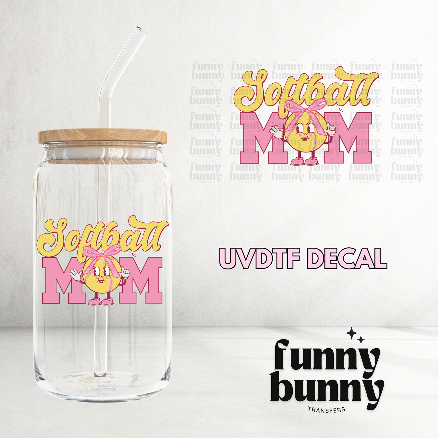 Retro Girly Softball Mom - UVDTF Decal