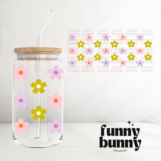 Retro Groovy Flowers -  16oz UVDTF Cup Wrap