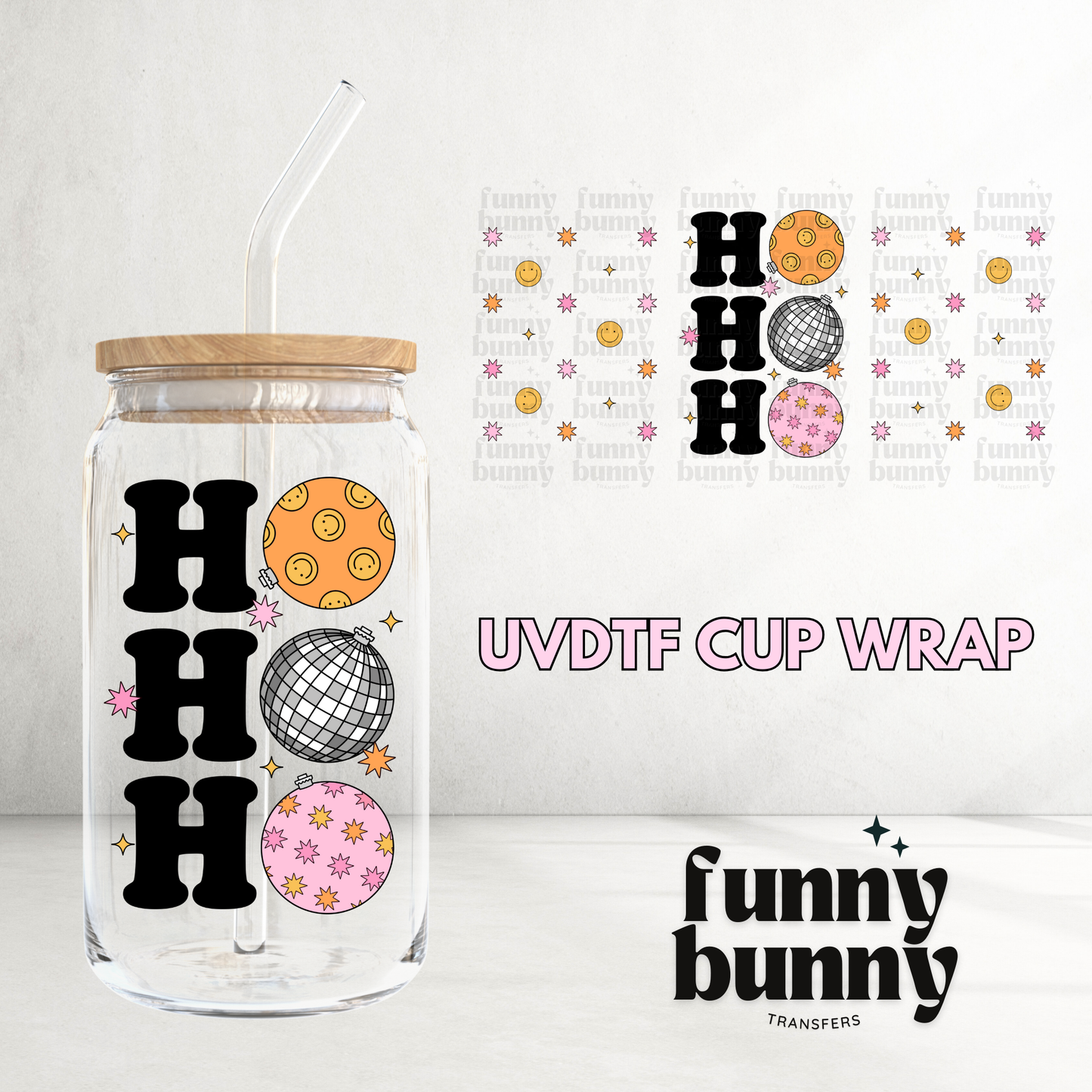 Retro HO HO HO - 16oz UVDTF Cup Wrap