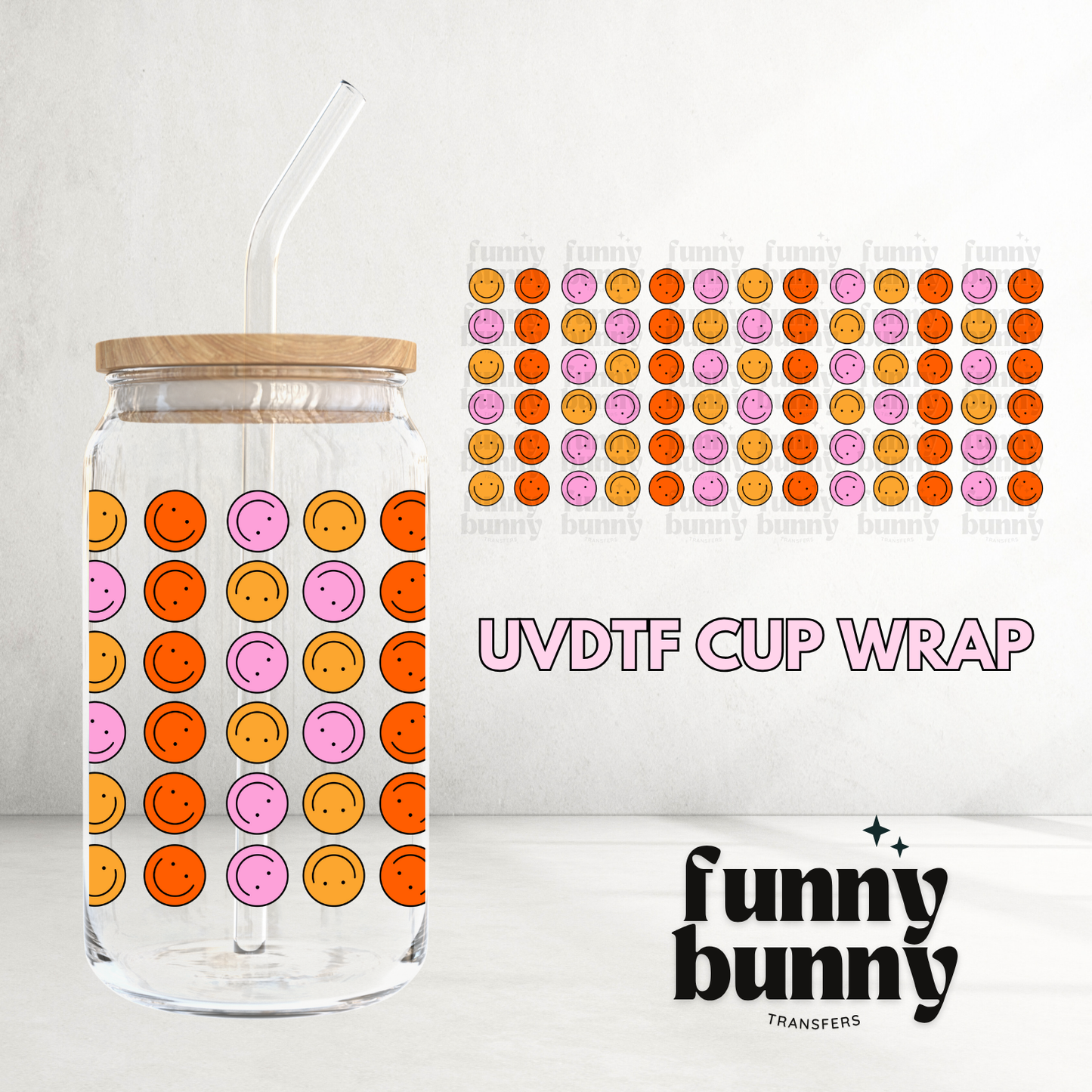 Retro Happy Smiley - 16oz UVDTF Cup Wrap
