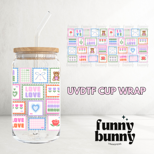 Retro Love Stamps - 16oz UVDTF Cup Wrap