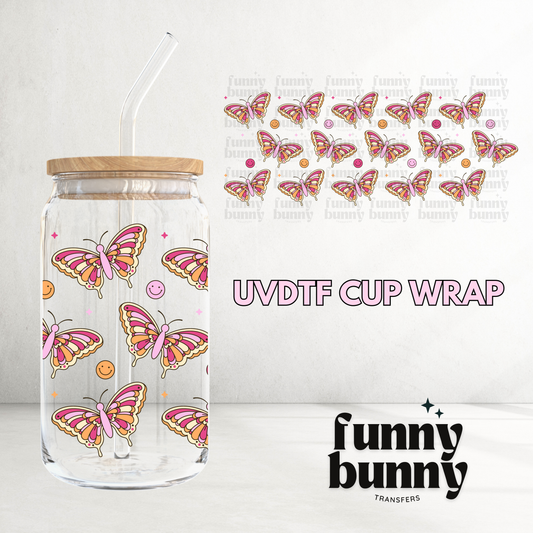 Retro Moths Pink - 16oz UVDTF Cup Wrap