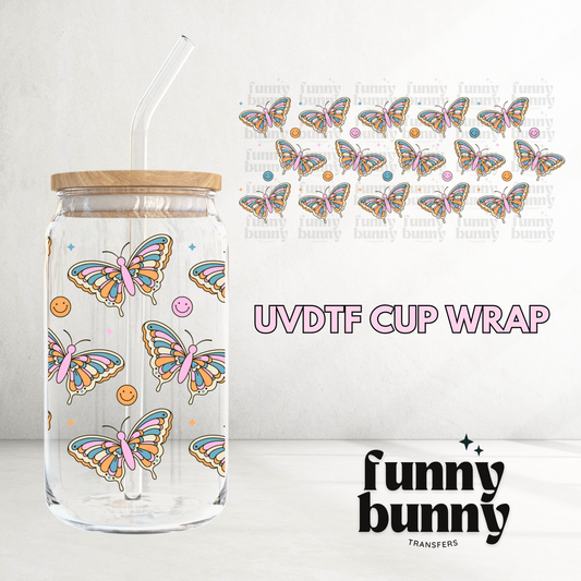 Retro Moths Teal - 16oz UVDTF Cup Wrap