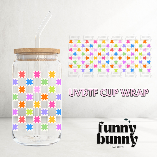 Retro Multicolor Quilt Checker- 16oz UVDTF Cup Wrap