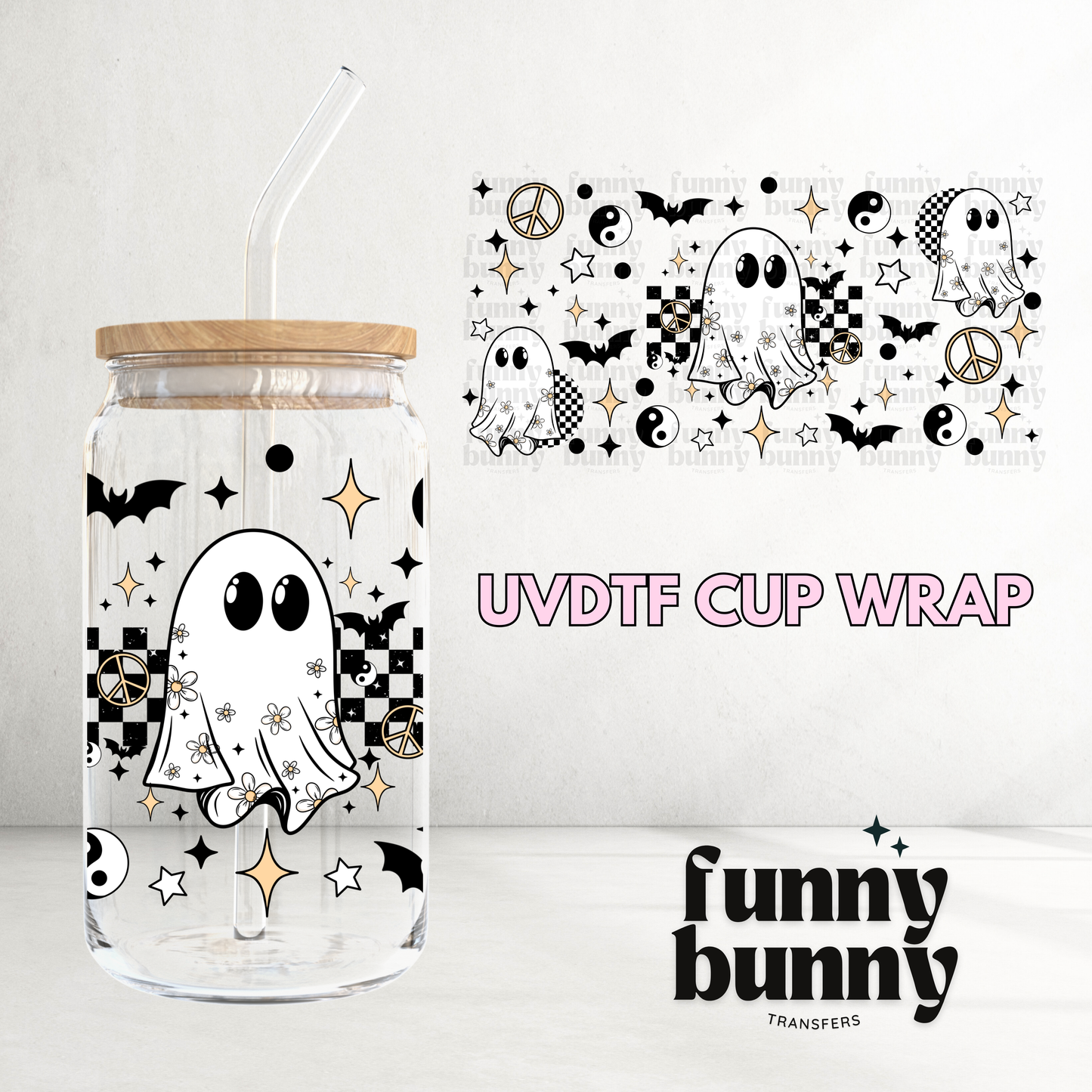 Retro Peace Ghost - 16oz UVDTF Cup Wrap