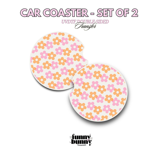 Retro Pink Orange Flowers - UVDTF Coaster