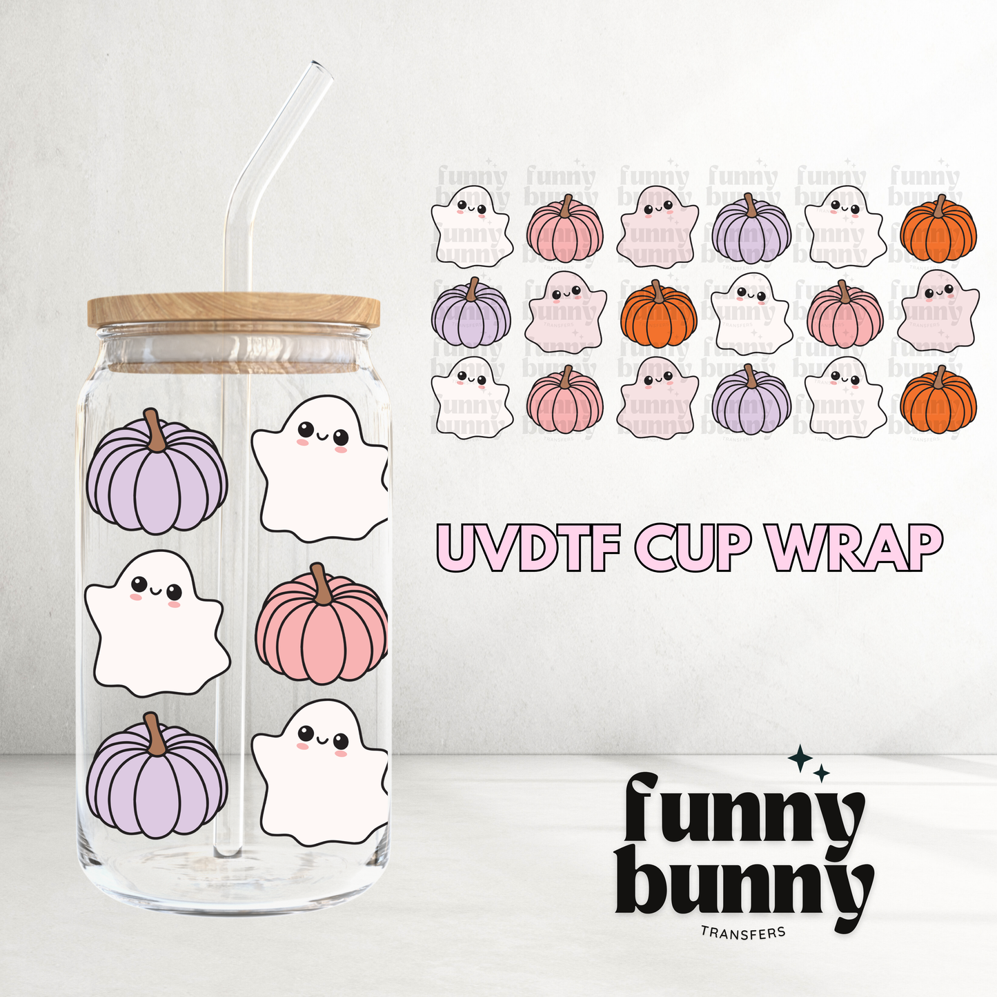 Retro Pumpkin Ghosties - 16oz UVDTF Cup Wrap
