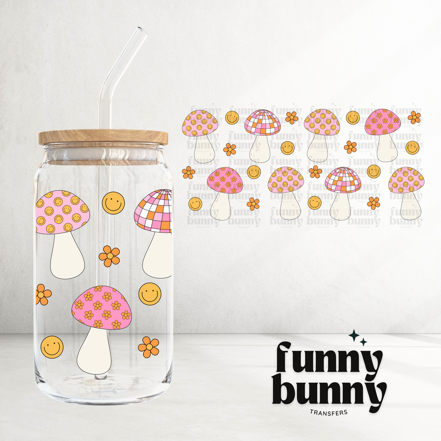 Retro Spring Mushies -  16oz UVDTF Cup Wrap