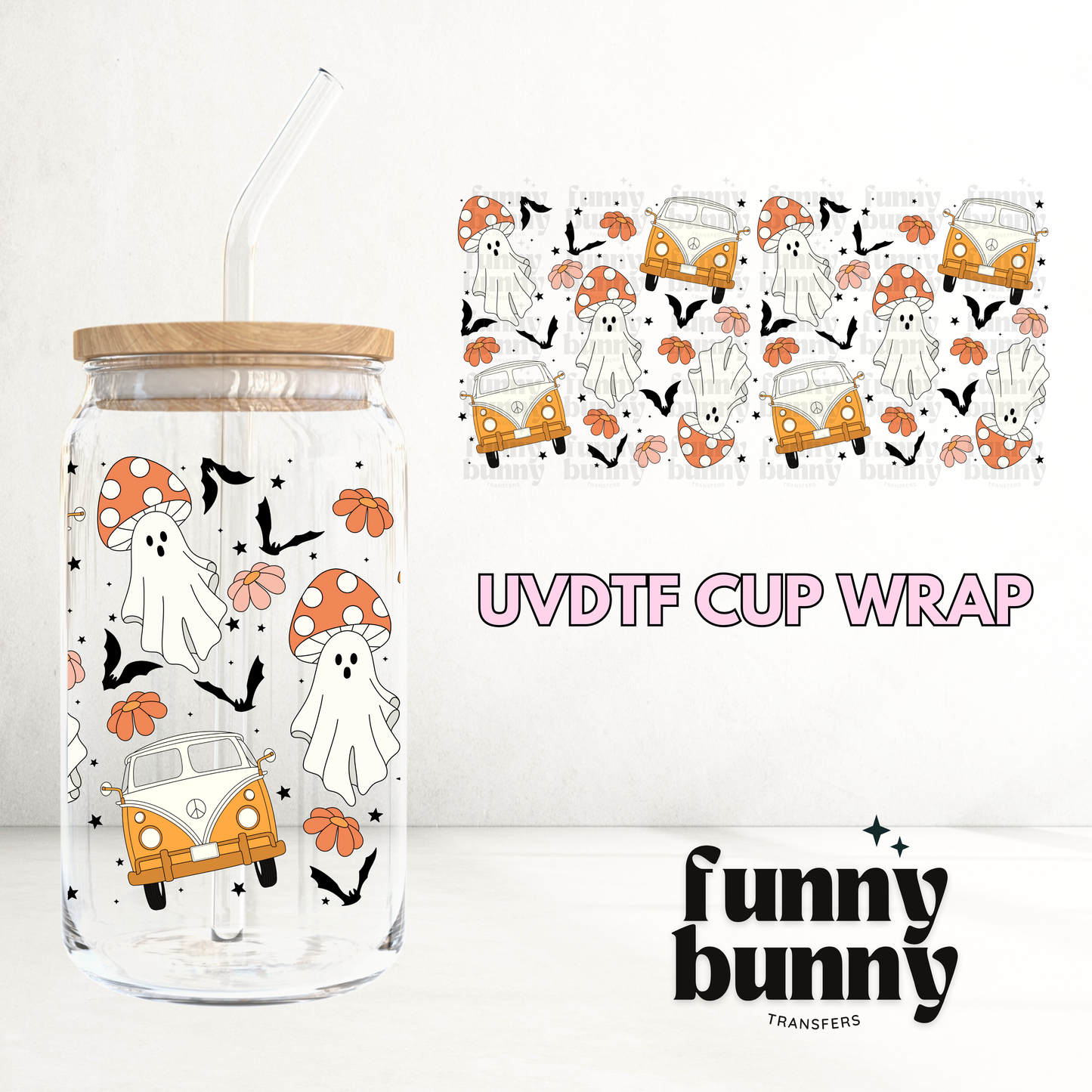 Retro Spooky Mushies & Bats - 16oz UVDTF Cup Wrap