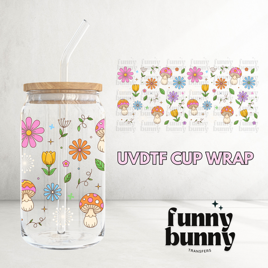 Retro Spring Doodle Mushies - 16oz UVDTF Cup Wrap