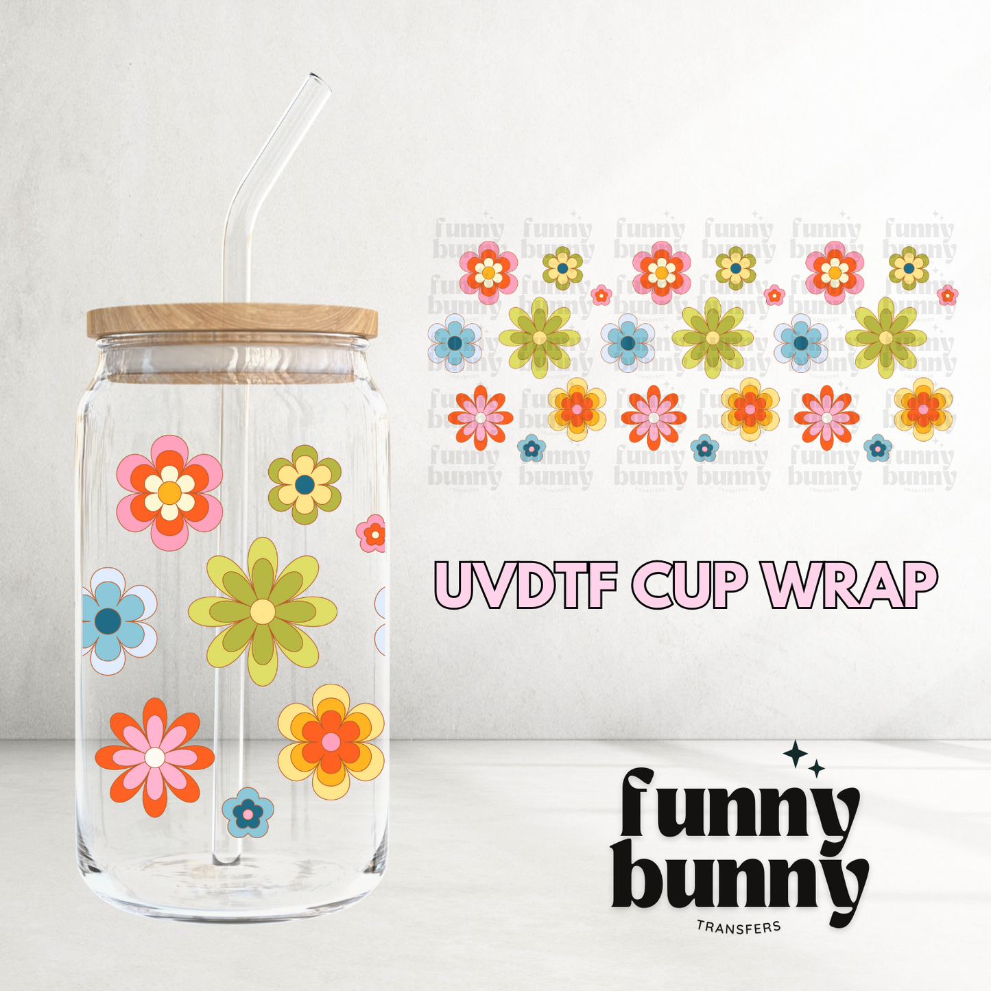 Retro Spring Field Flowers - 16oz UVDTF Cup Wrap