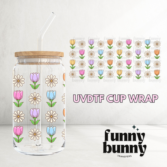 Retro Spring Tulips Field - 16oz UVDTF Cup Wrap