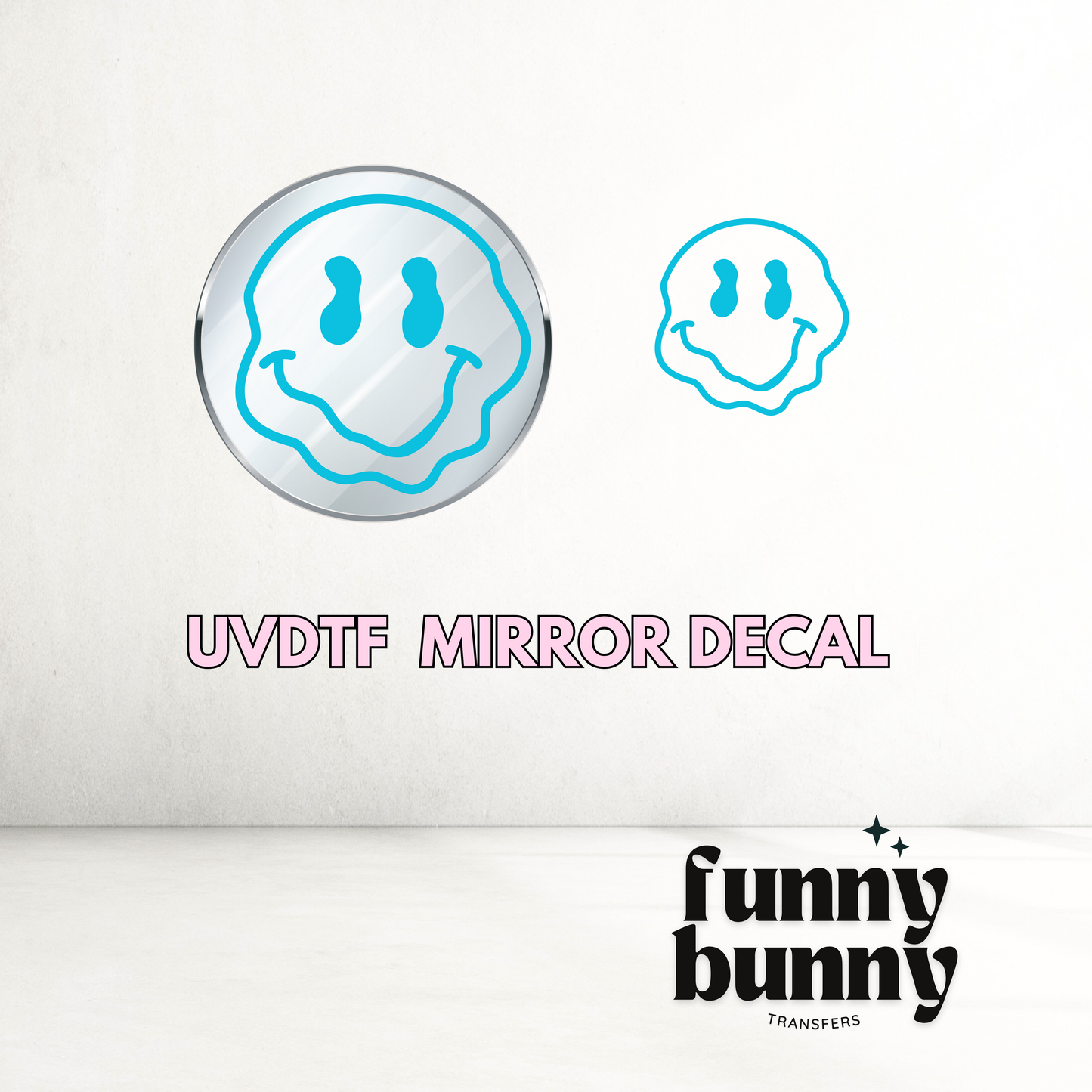 Retro Teal Smiley - UVDTF Mirror Decal