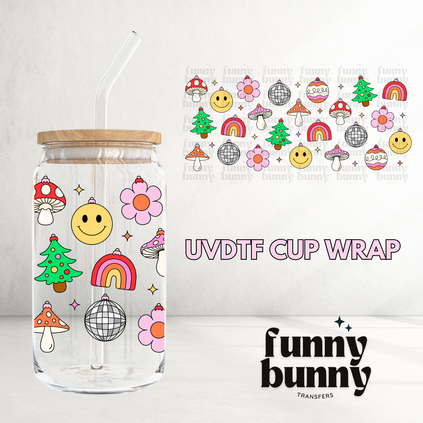 Retro Xmas Essentials - 16oz UVDTF Cup Wrap