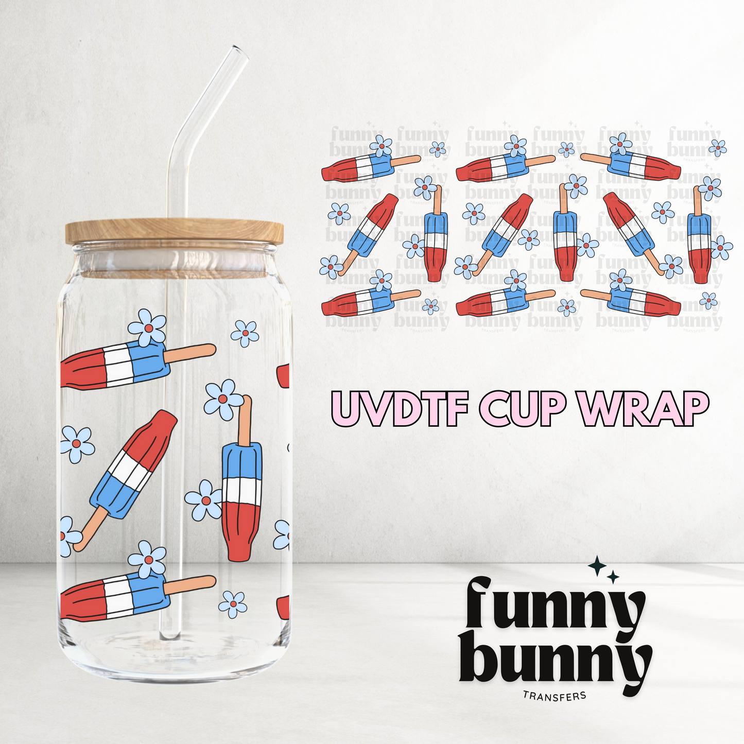 Rocket Popsicle Flower  -  16oz UVDTF Cup Wrap