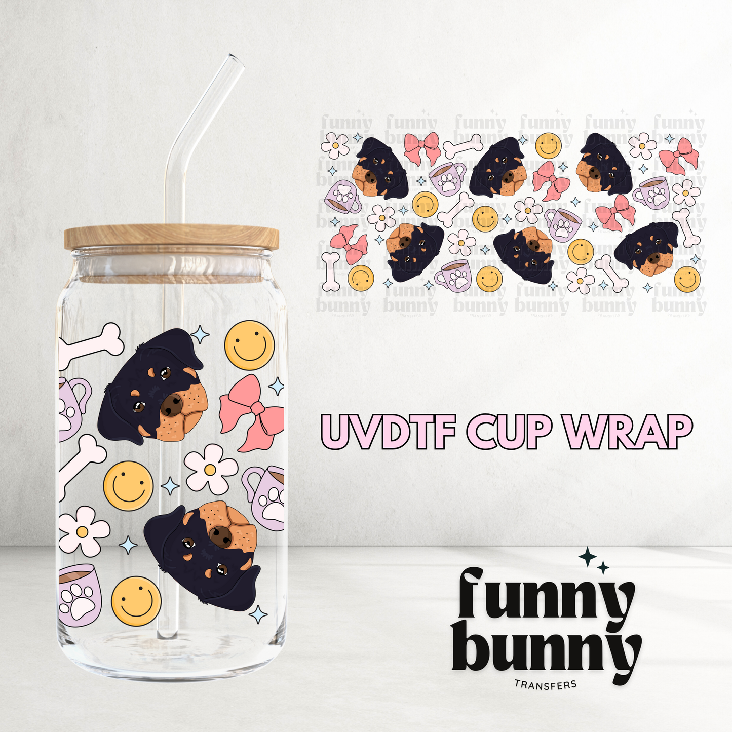 Rottweiler Dog - 16oz UVDTF Cup Wrap