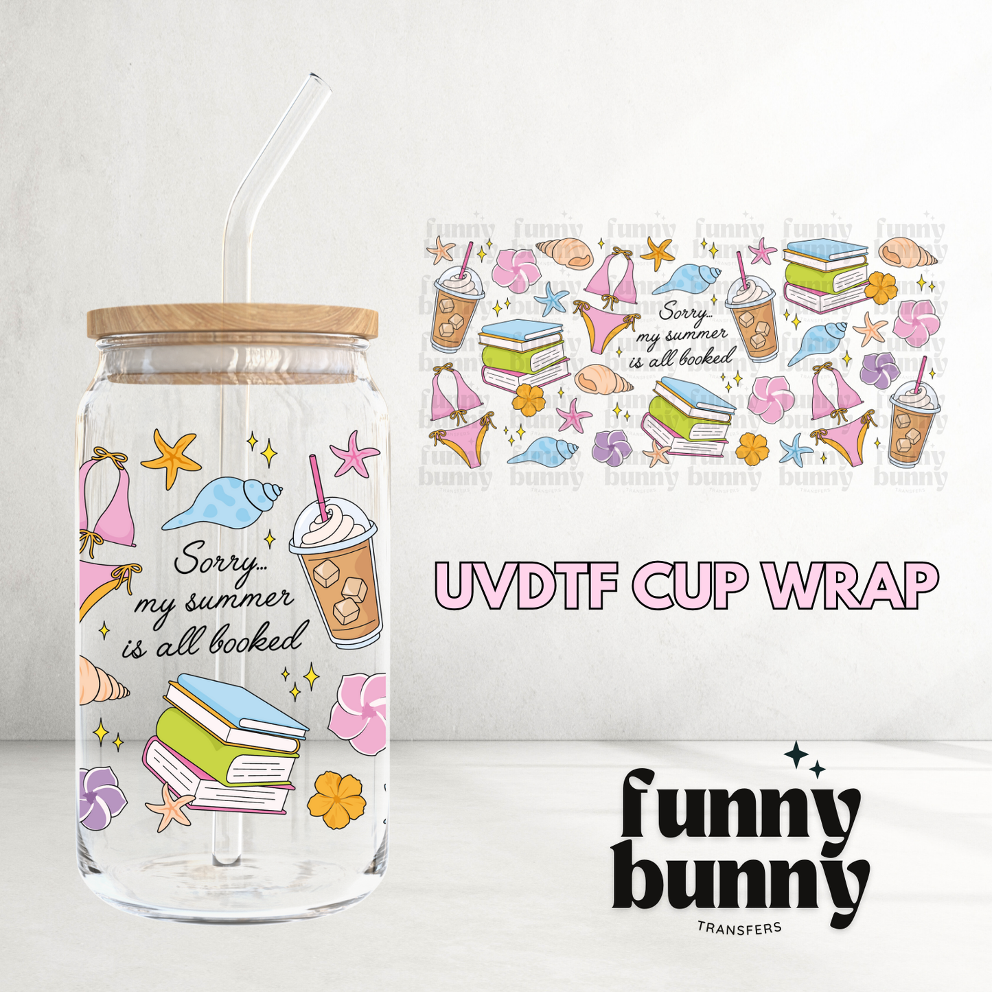 Salty Summer Booked - 16oz UVDTF Cup Wrap