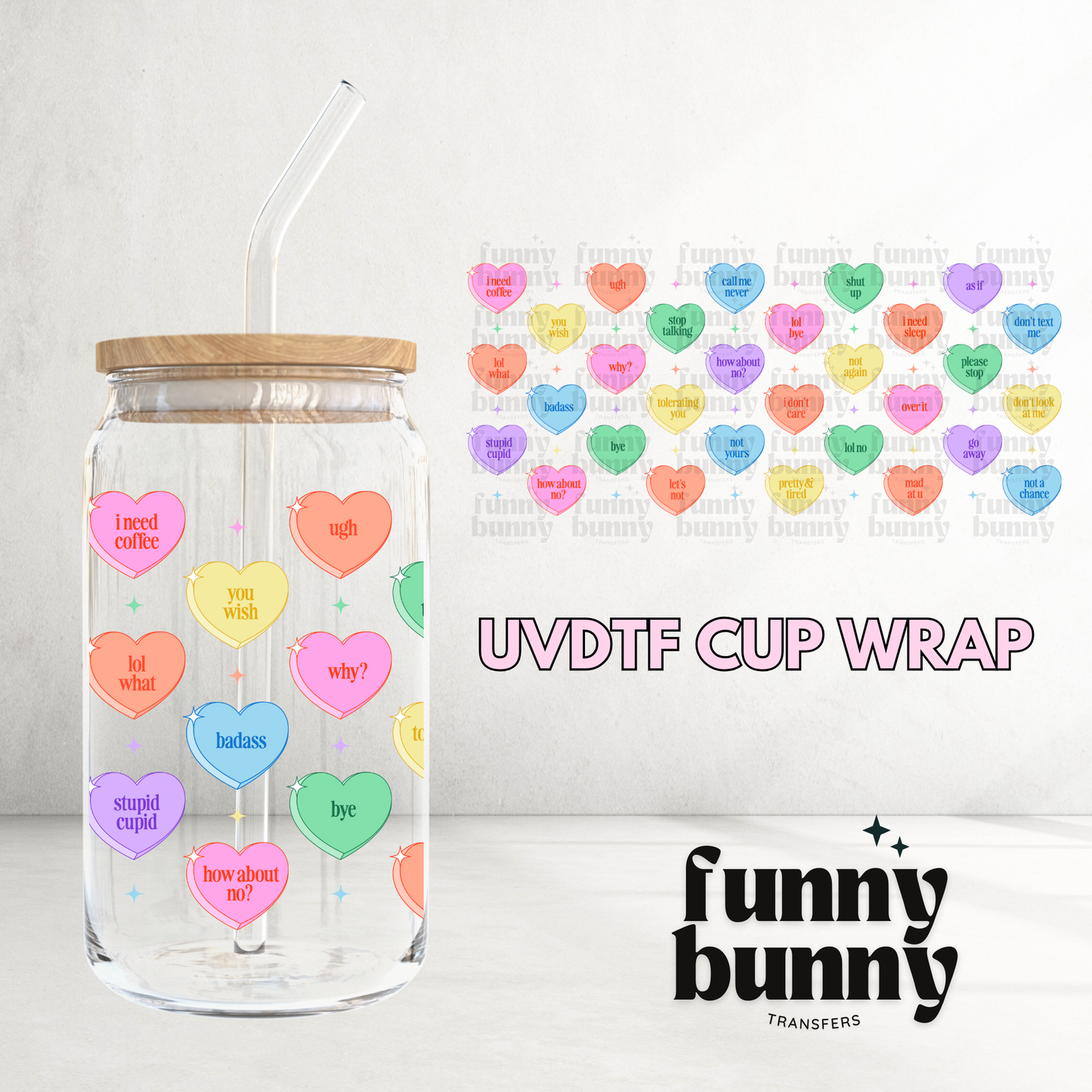 Sarcatic  Sparkle Hearts - 16oz UVDTF Cup Wrap