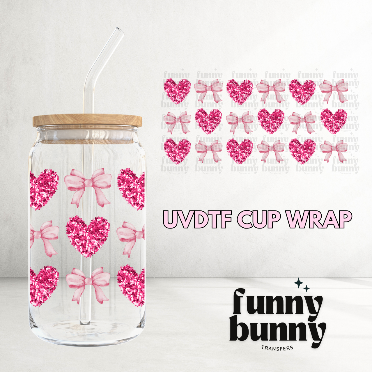 Sequin Hearts - 16oz UVDTF Cup Wrap